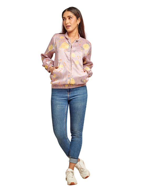 Mauve printed bomber jacket