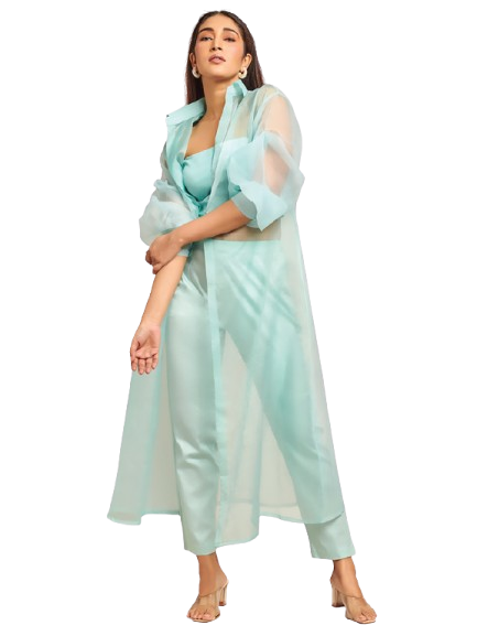 Light Blue Top with Organza Jacket